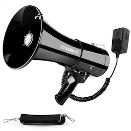 5 CORE - Megaphone Bullhorn 50W Speaker w Handheld Mic Shoulder Strap Loud Clear Audio