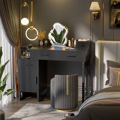 Aheaplus Vanity Desk With 4 Drawers and Cabinet, Small Makeup Vanity Table With Charge Station for Apartment/Dorm/Bedroom Black BBY-VND-4T-B - Best Buy Aheaplus Vanity Desk With 4 Drawers and Cabinet, Small Makeup Vanity Table With Charge Station for Apartment/Dorm/Bedroom Black BBY-VND-4T-B - Best Buy