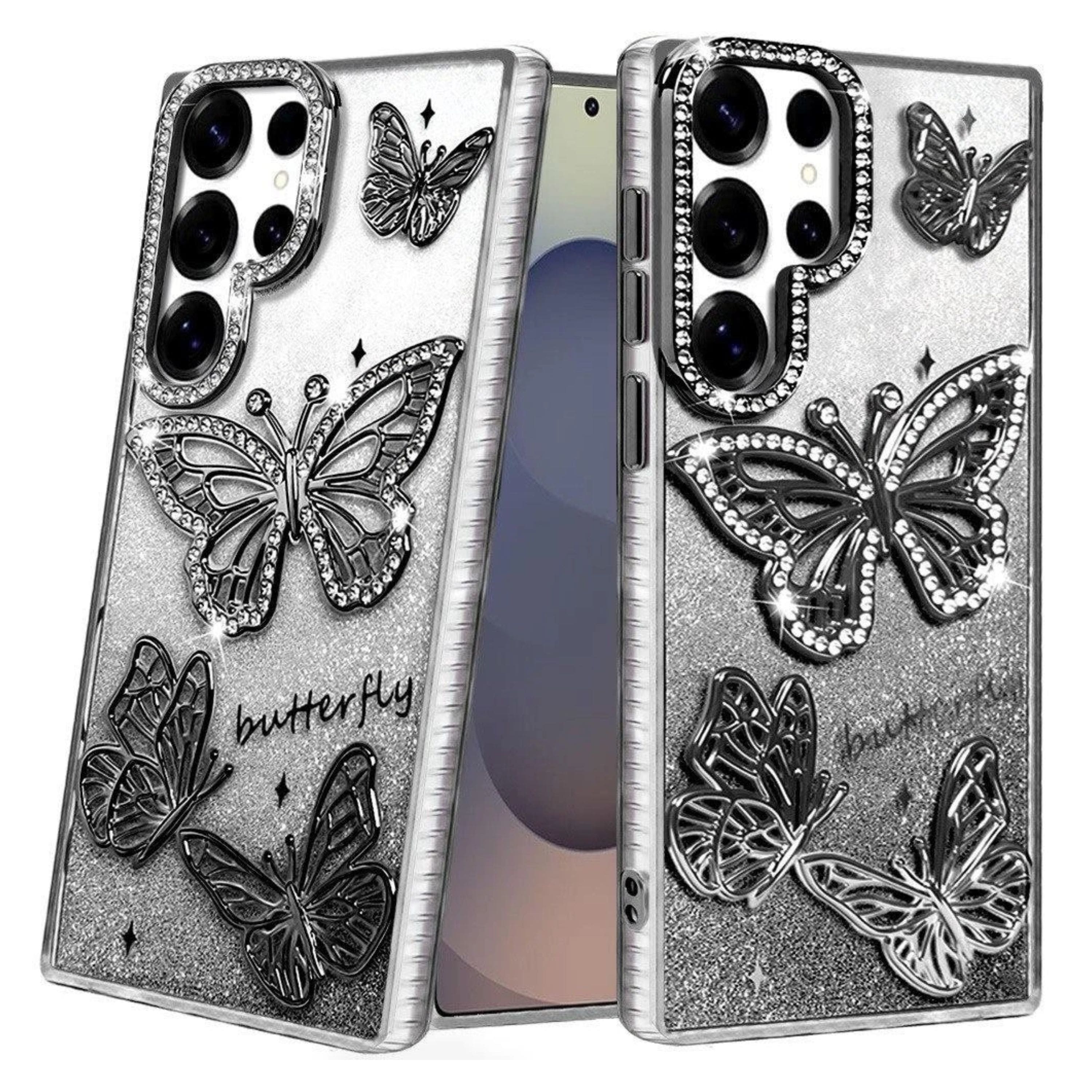 Kitcheniva - 3D Butterflies Glitter Design Phone Case With Tempered Glass For Samsung Galaxy S25 Ultra - Black price history on PriceWatchPro