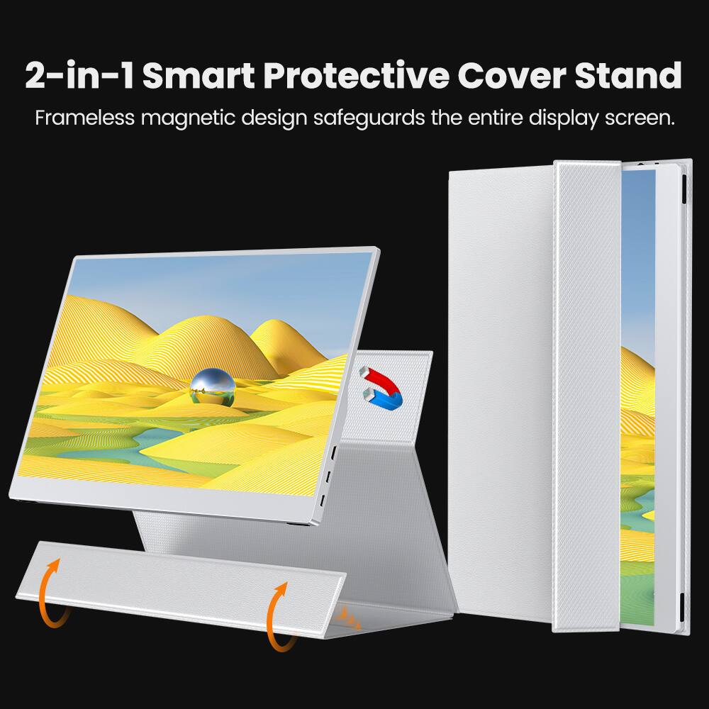 2-in-1 Smart Protective Cover Stand  
Frameless magnetic design safeguards the entire display screen.