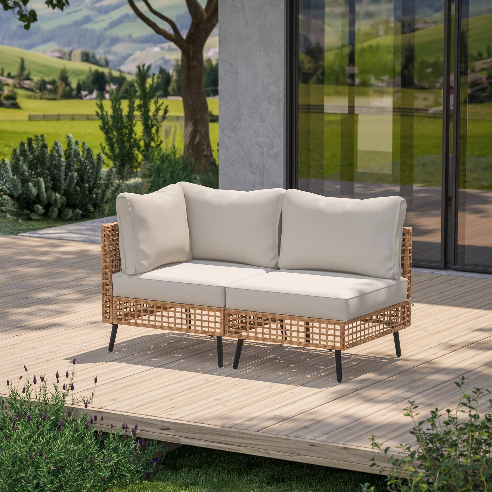 Angle. Yardgrace - 2 Pieces Outdoor Sectional Sofa Set, All-Weather PE Wicker Rattan Patio Set with Thick Cushions - Whlite.