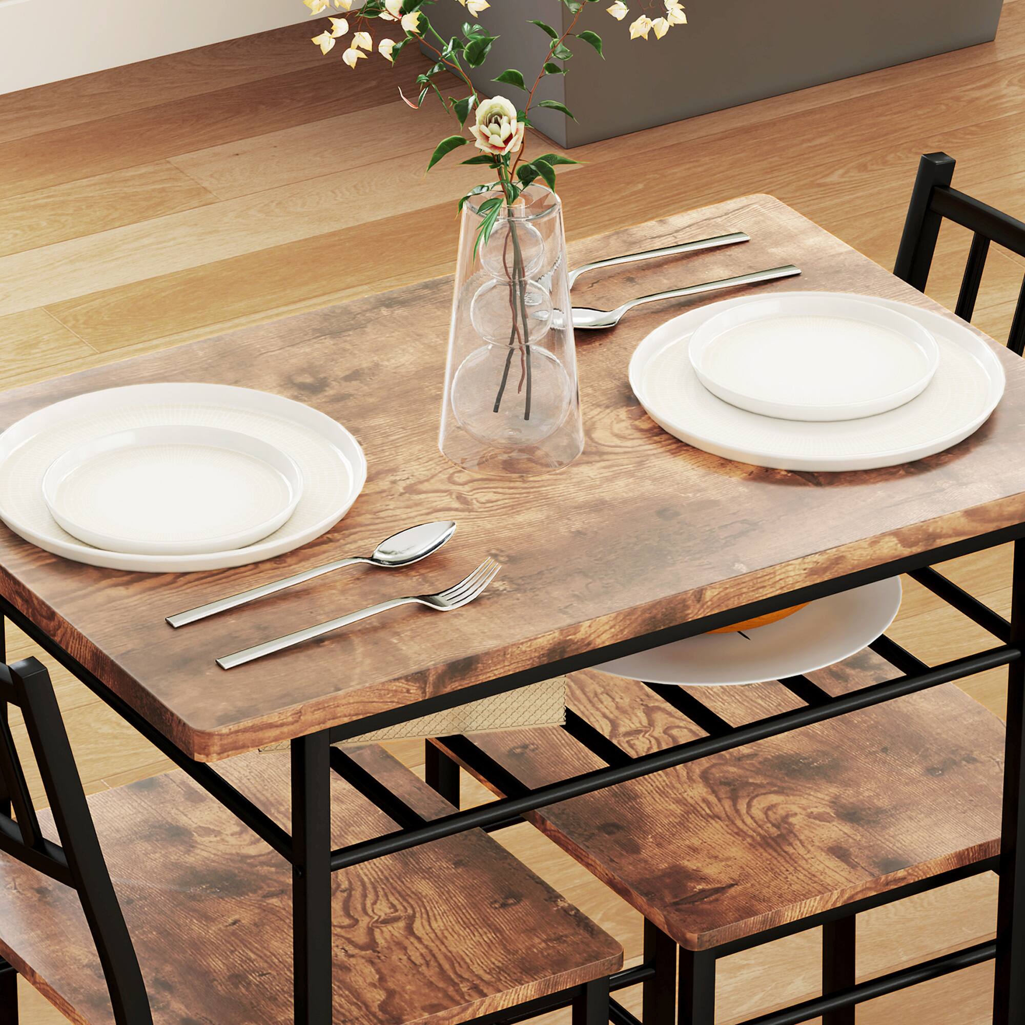 Alt View 8. Homcom - 3-Piece Dining Table Set for 2, Small Kitchen Table and Chairs with Built-in Storage Rack and Steel Frame - Rustic Brown.