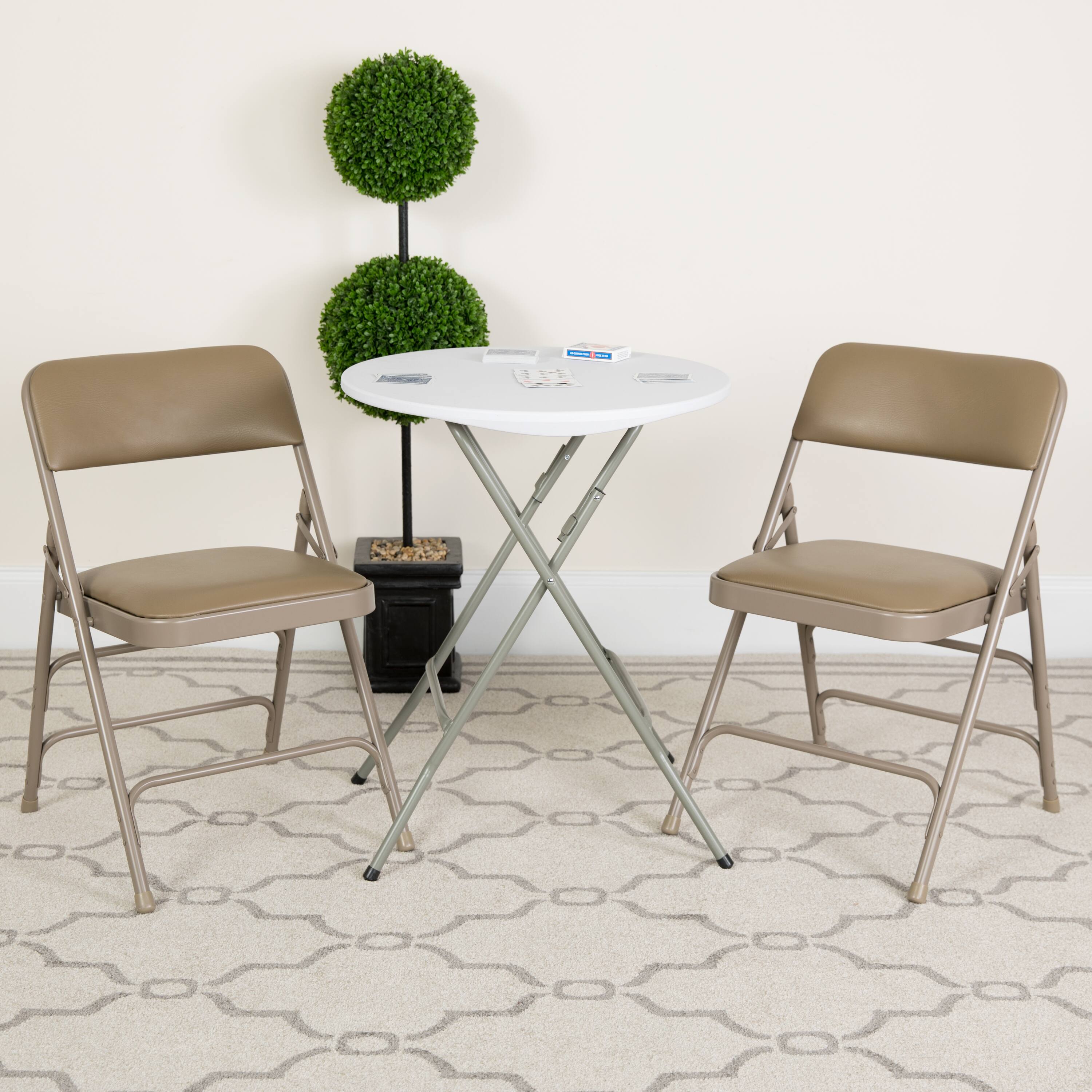 Alt View 2. Emma + Oliver - 2 Pack Home & Office Portable Party Events Padded Metal Folding Chair - Beige Vinyl/Beige Frame.