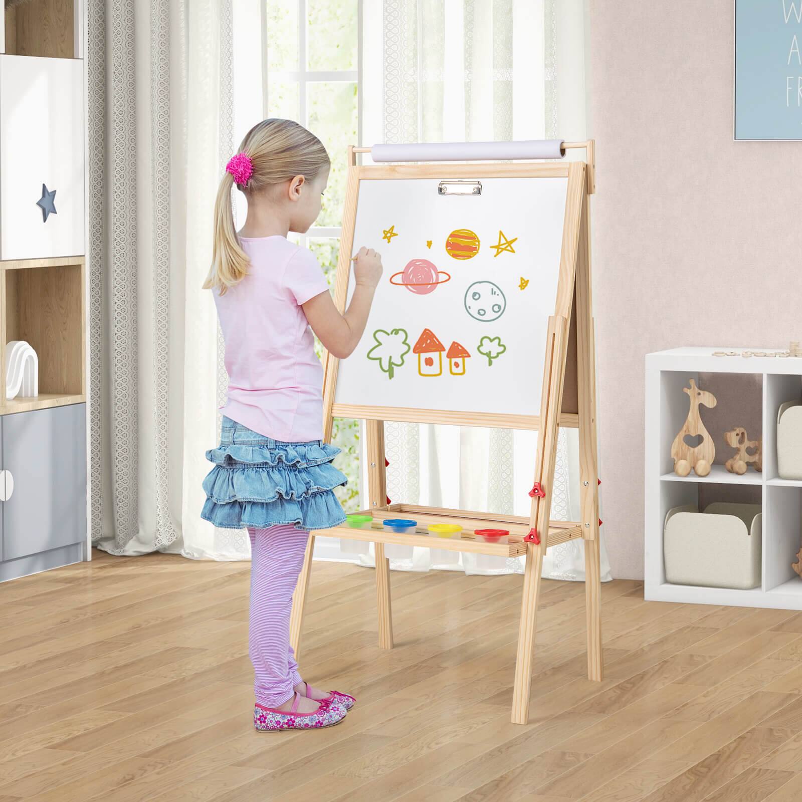 Alt View 4. Costway - Costway 3-in-1 Art Easel for Kids with Magnetic Chalkboard & Whiteboard Paper Roll - Natural.