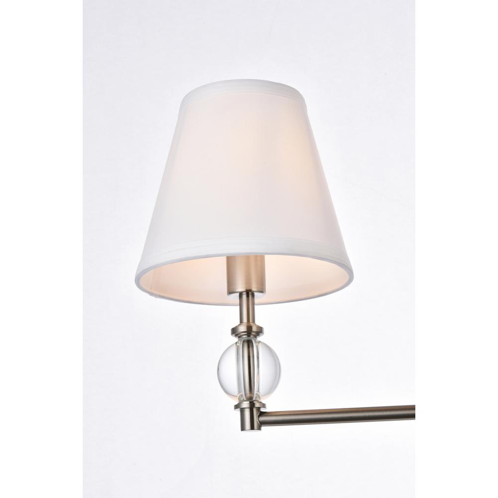 Back. Living District - Bethany 3 lights bath sconce in satin nickel with white fabric shade - Satin Nickel And White Fabric Shade.