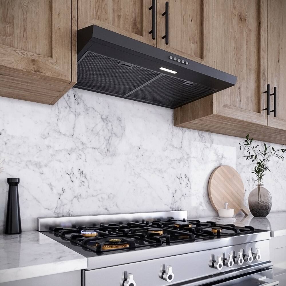 Back. Streamline - 30 in. Cosenza Convertible Undermount 80 CFM Range Hood, Mesh Filters, Push Button Control, LED Light - Grit Black.