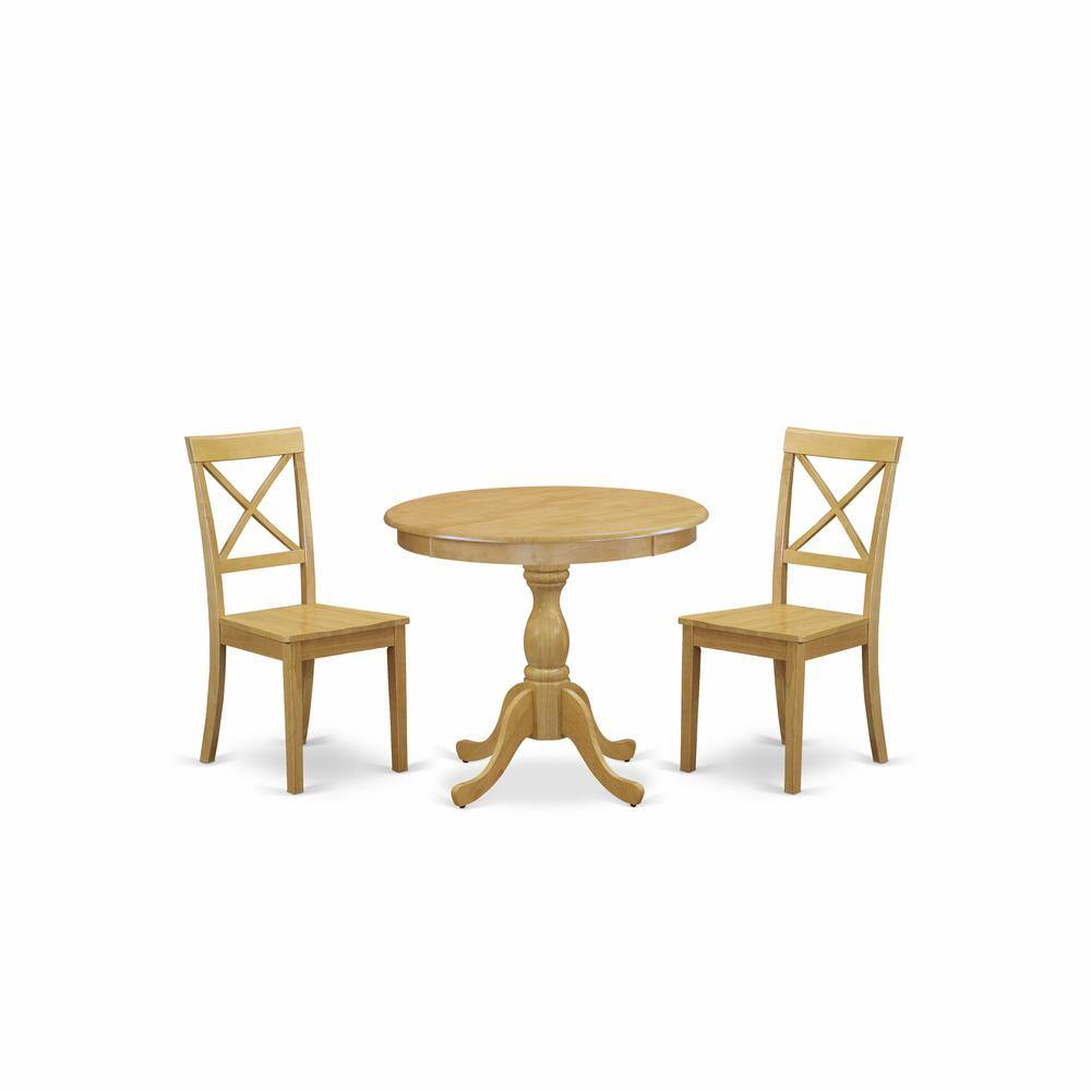 Left. East West Furniture - AMBO3-OAK-W 3 Piece Wood Dining Table Set - 1 Wooden Dining Table and 2 Oak Wood Dining Chairs - Oak Finish - Oak.