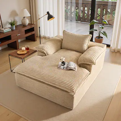 Front. Ovios - 67'' Oversized Chaise Lounge Chair Sleeper Sofa with Deep Seat Indoor Chaise for Relaxing - Beige.