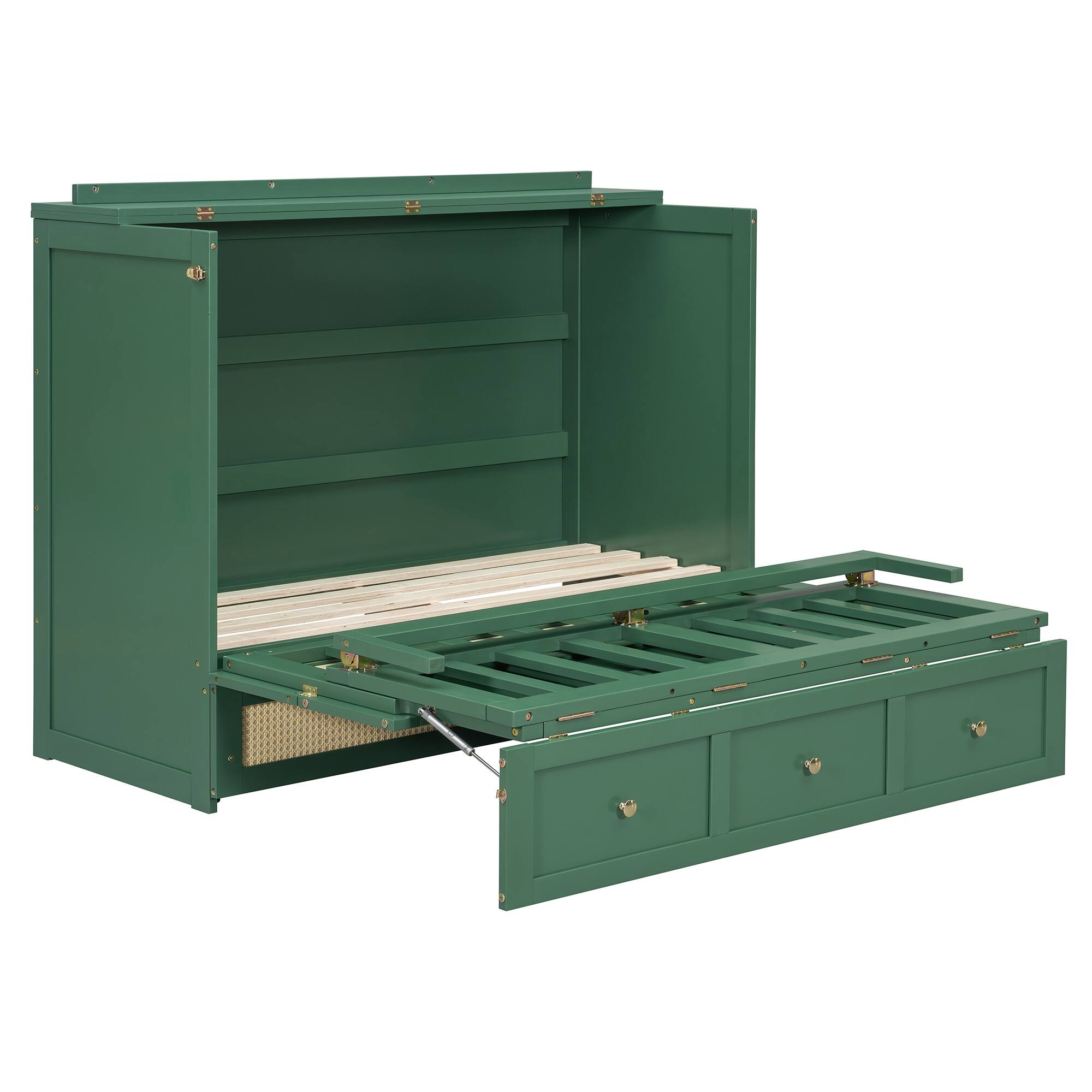 Alt View 1. Whisen - Full Size Murphy Bed,Space-Saving Foldable Bed Frame with Storage Drawers - Green.