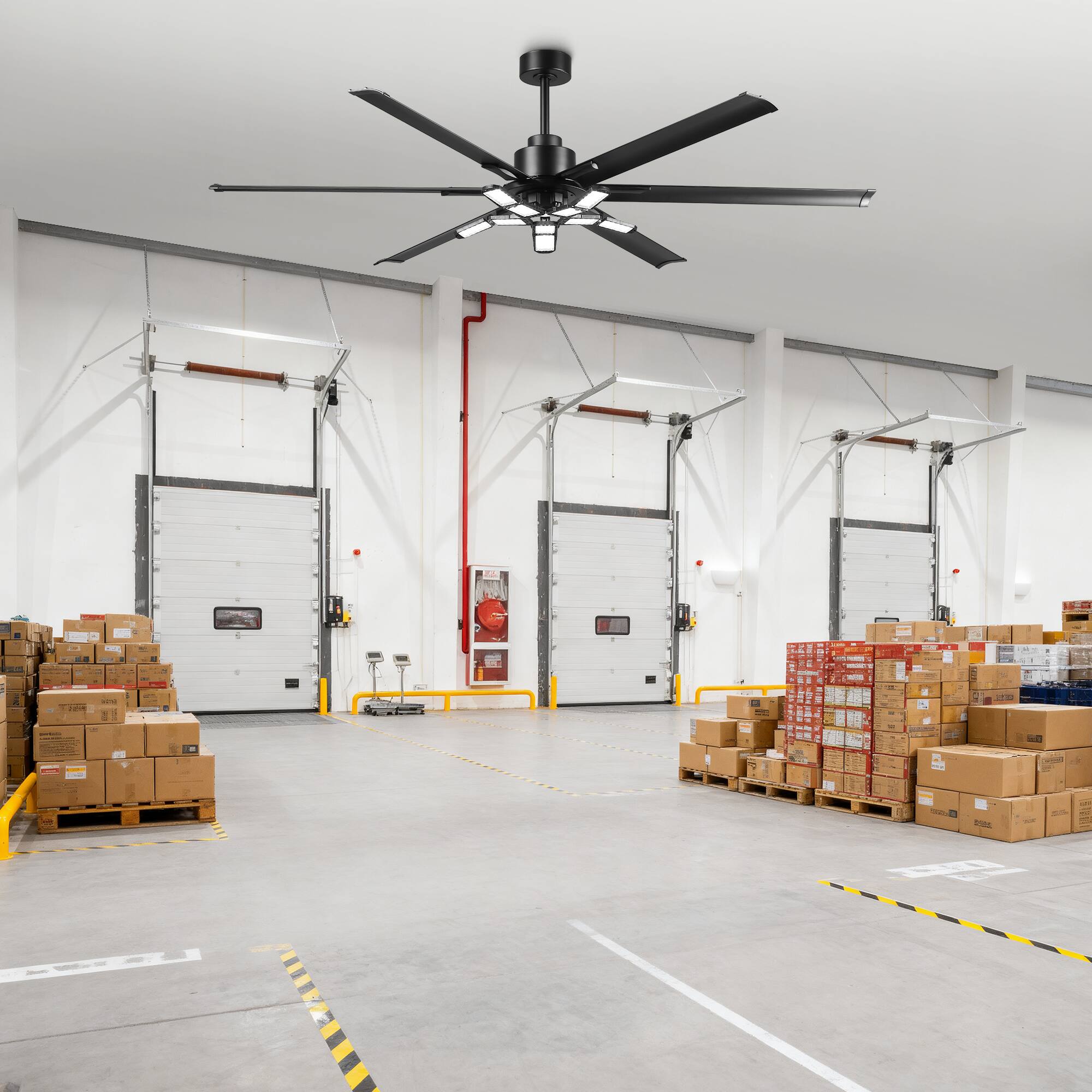 Angle. Parrot Uncle - 72''Black Industrial HVLS Large Ceiling Fan with Foldable LED and Remote Control - Black.