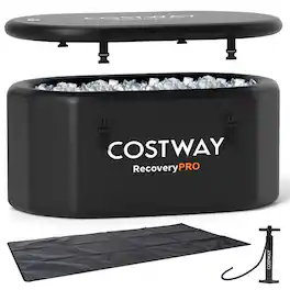 Costway - XL 129 Gal Oval Ice Bath Tub for Athletes with Cover Hand Pump Backpack for Adults - Black
