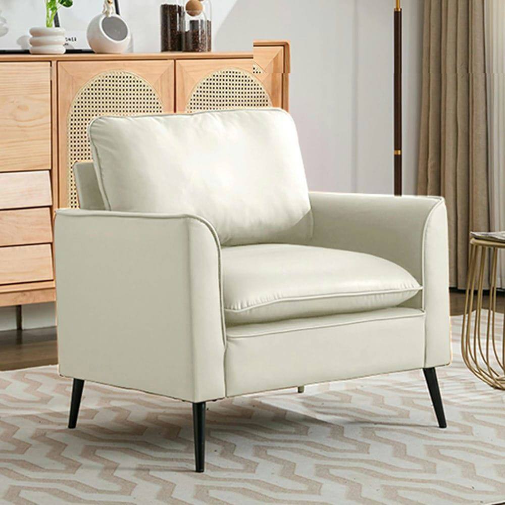 Alt View 4. Kadyn - Faux Leather Upholstered 2-Piece Sofa Set, Nordic Retro Style Casual Sofa Chair for Living Room, Cream White - White.
