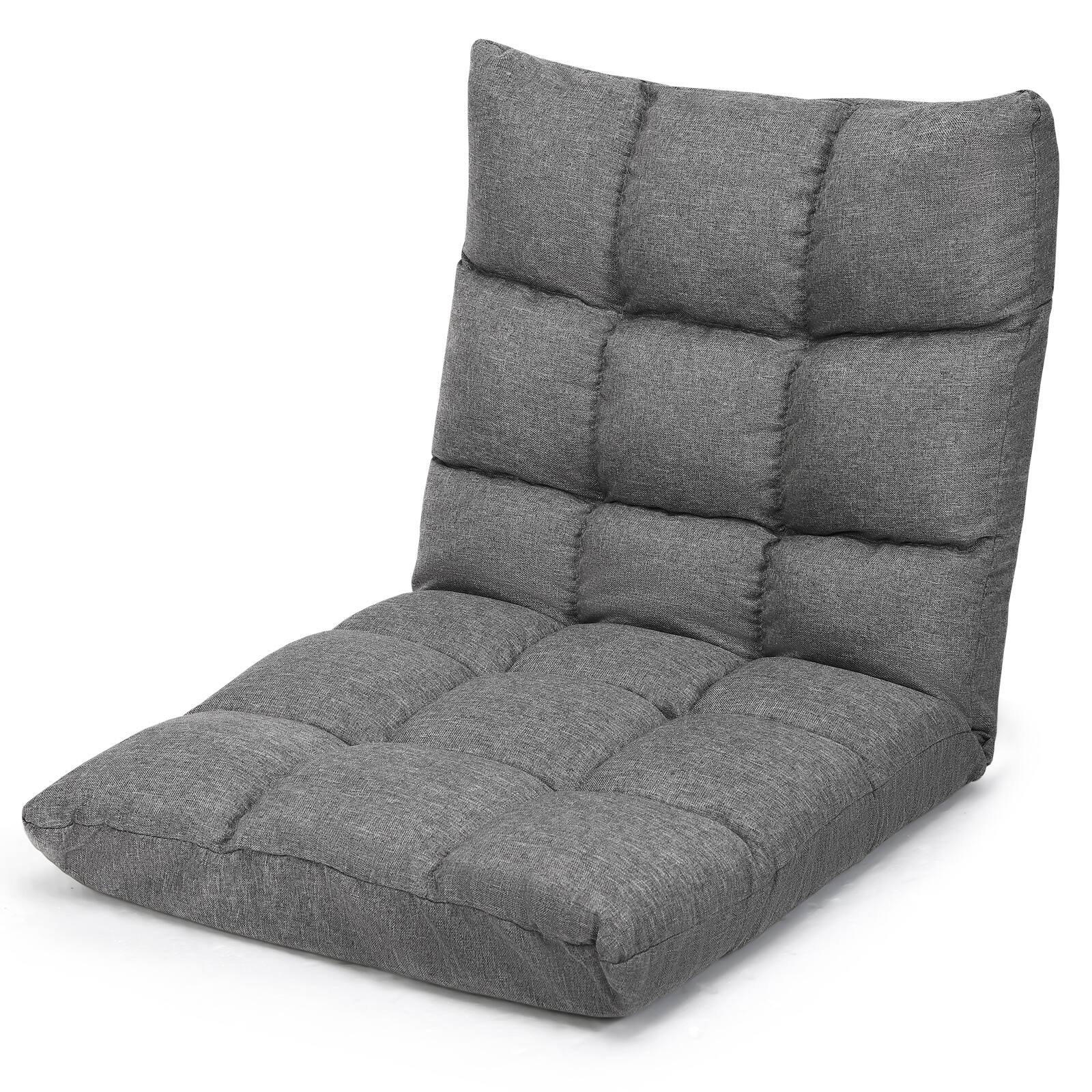 Front. Gymax - Gymax Adjustable 14-Position Floor Chair Folding Lazy Gaming Sofa Lounge Chair Gray - Gray.