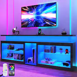Espafurni - 80" High - Gloss TV Stand with Power & 60 - Color LEDs - Ideal for 80 - 90" TVs, Gaming - Ready - Black