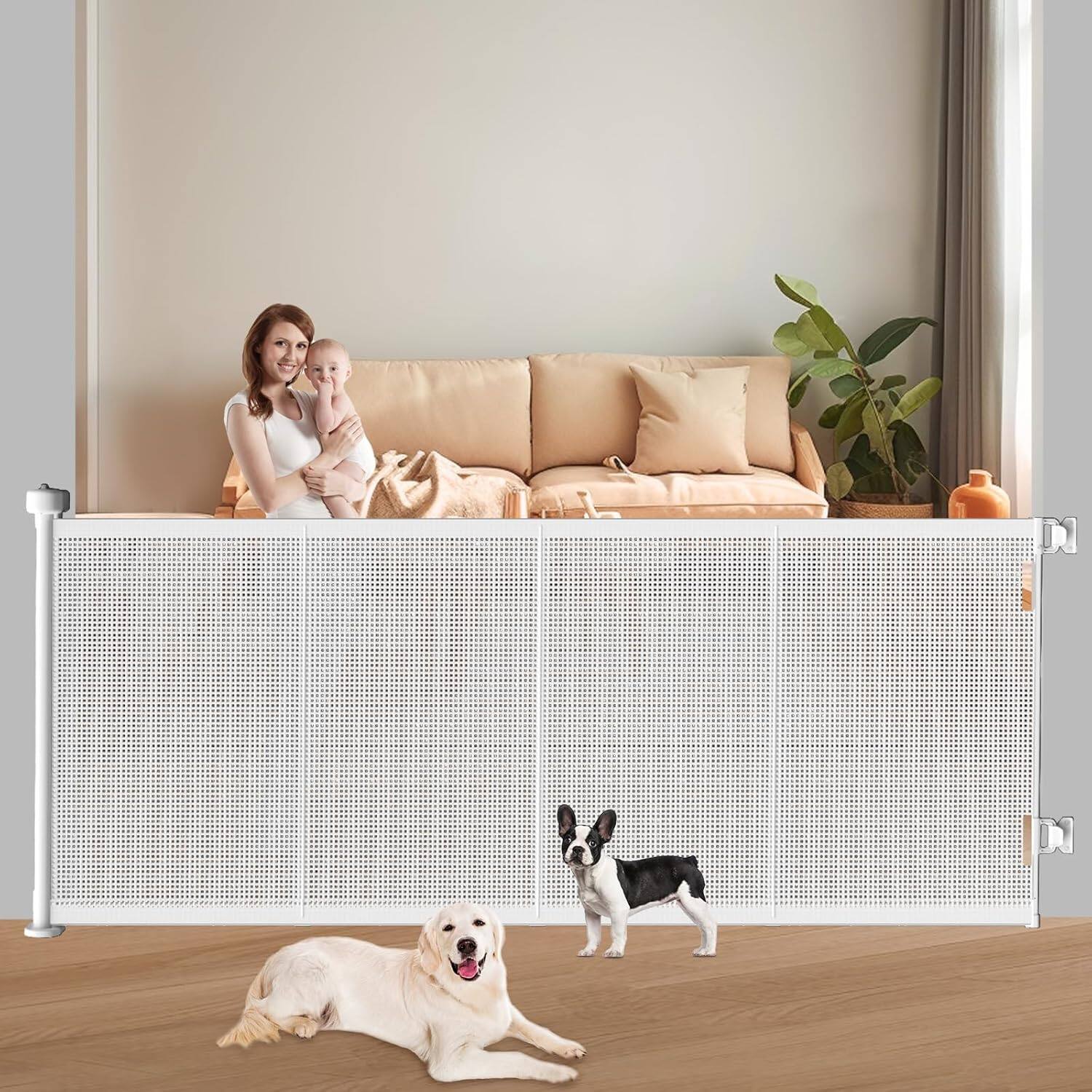 Front. Pawtners - Pawtners Extra Wide Retractable Baby & Pet Gate, 41" Tall, Extends to 71", for Stairs, Doorways & Indoor Outdoor Use - White.