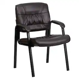 Emma + Oliver - Faux Leather Executive Reception Chair with Powder Coated Frame - Brown LeatherSoft/Black Frame