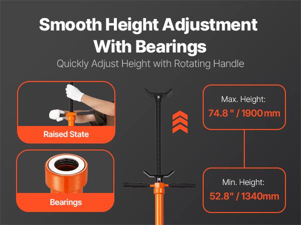 Smooth Height Adjustment With Bearings  
Quickly Adjust Height with Rotating Handle  

Max. Height: 74.8" / 1900mm  
Min. Height: 52.8" / 1340mm