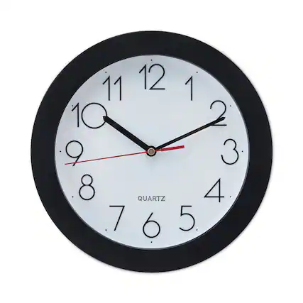 Front. Universal - UNV10421 9.75 in. Bold Font Round Wall Clock - Black - White/Black.