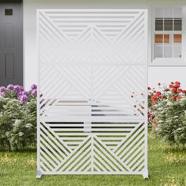 PexFix - 72 in. x 47 in. Zodiac Pattern Metal Outdoor Privacy Screen & Panels, Freestanding Garden Divider Fence - White