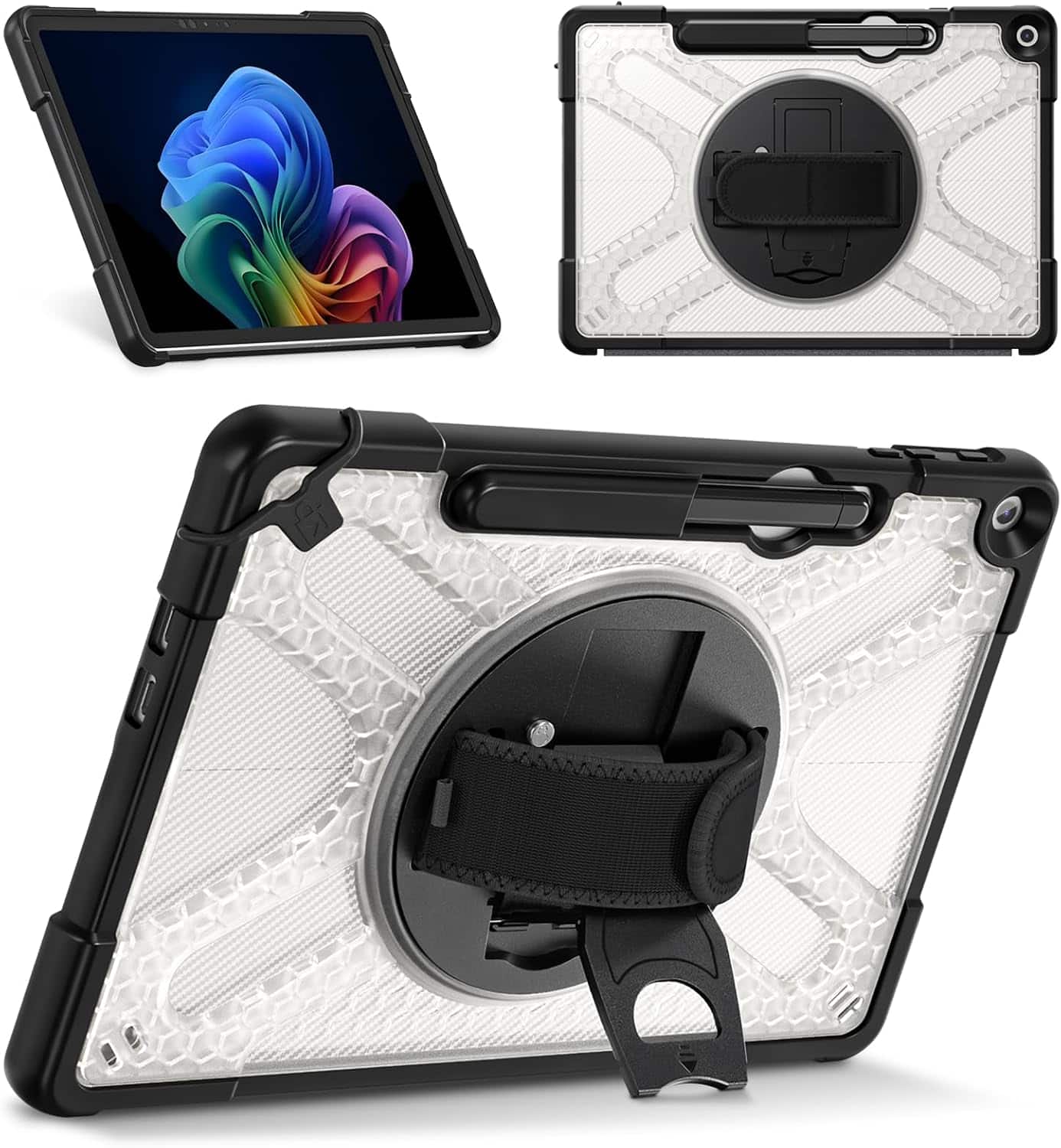 Fintie - Rugged Case for Microsoft Surface Pro 12 inch 1st Edition (2025) 360 Rotating Kickstand Shockproof Cover with Hand Strap - Transparent