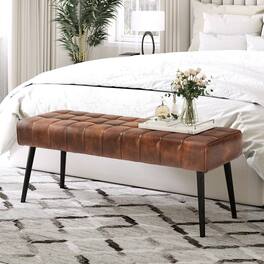 Hivvago - Mid-Century Modern Bedroom Bench with PU Leather Seat and Tapered Legs - Brown