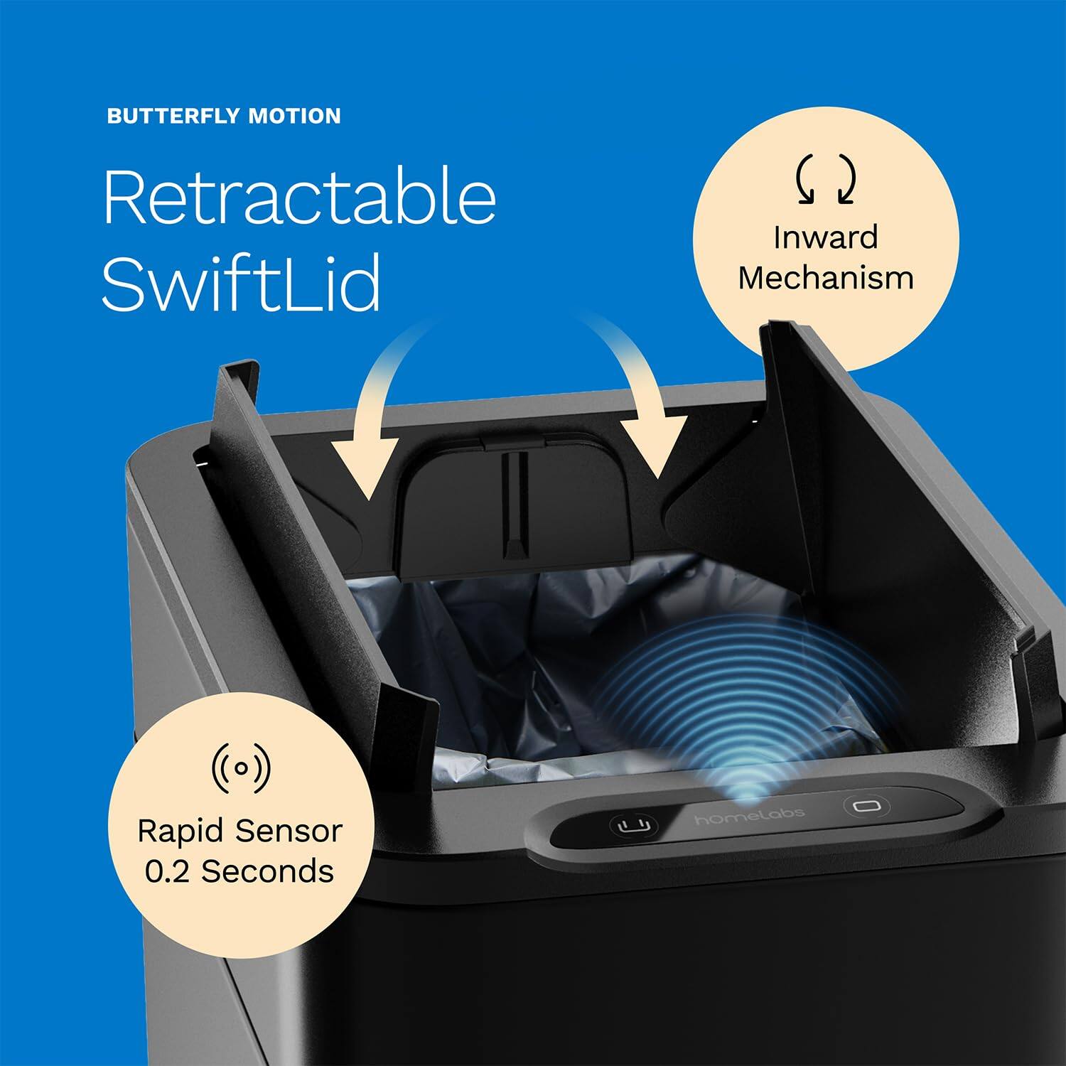 BUTTERFLY MOTION Retractable SwiftLid Inward Mechanism Rapid Sensor 0.2 Seconds homelabs