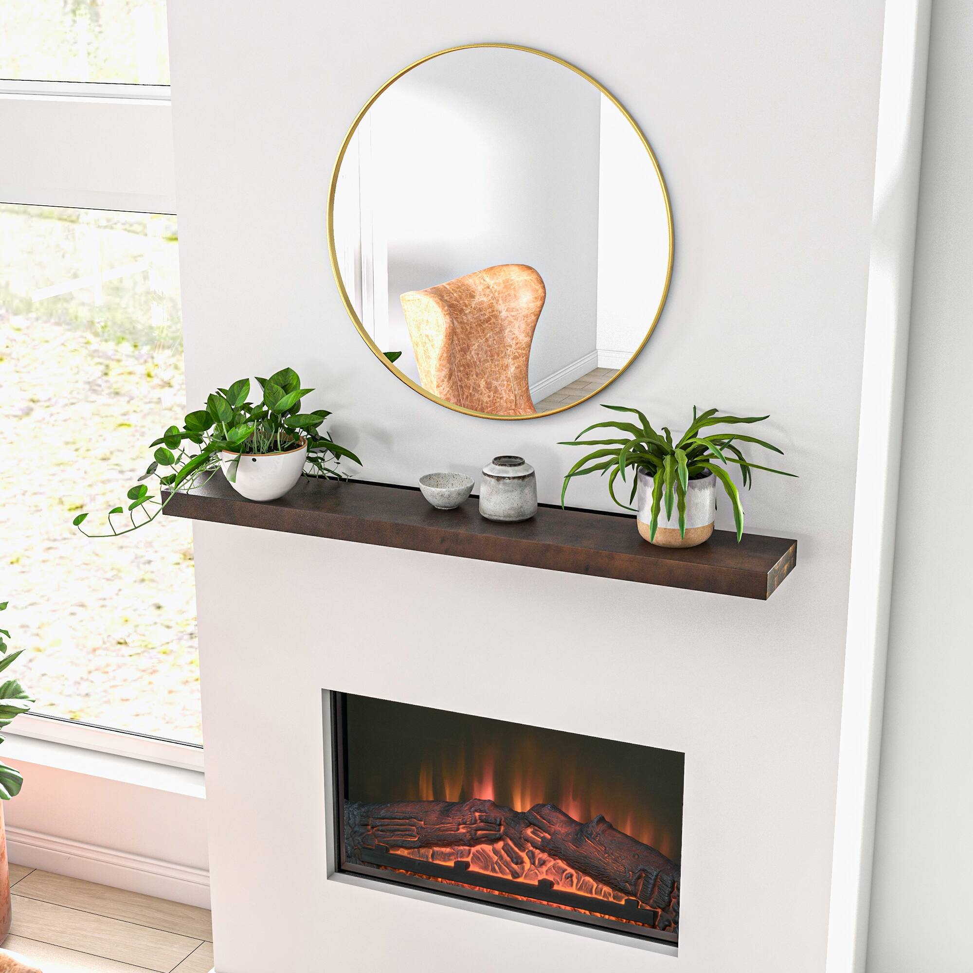 Alt View 8. Homcom - 48 Inch Fireplace Mantel, Floating Farmhouse Solid Fir Wood Shelf, Handmade Heavy Duty Wall Mounted with Metal Bracket.