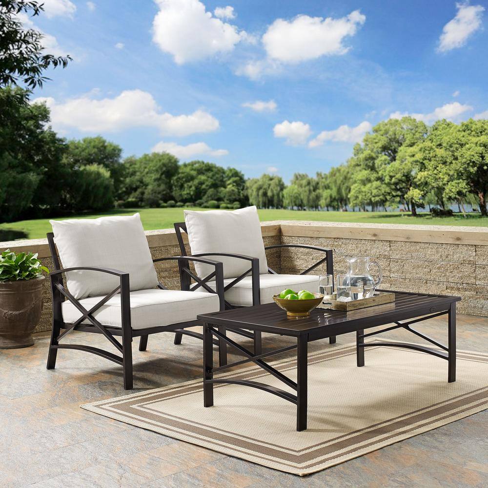 Alt View 4. Crosley Furniture - Kaplan 3Pc Outdoor Chair Set - Coffee Table & 2 Chairs - Oatmeal.