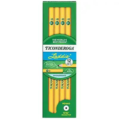 HB 2 HB 2 HB 2 HB 2
THE WORLD'S BEST PENCIL
TICONDEROGA
Laddie
12
Oversized
No Eraser
UNSHARPENED
ROUND
11/32" DIAMETER