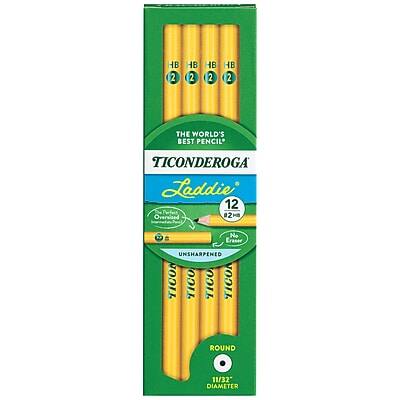 HB 2 HB 2 HB 2 HB 2  
THE WORLD'S BEST PENCIL  
TICONDEROGA  
Laddie  
12  
Oversized  
No Eraser  
UNSHARPENED  
ROUND  
11/32" DIAMETER