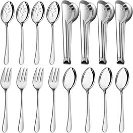 Dazzed Corner - 16 PCS Serving Utensils, Stainless Steel Serving Utensils Set - Silver