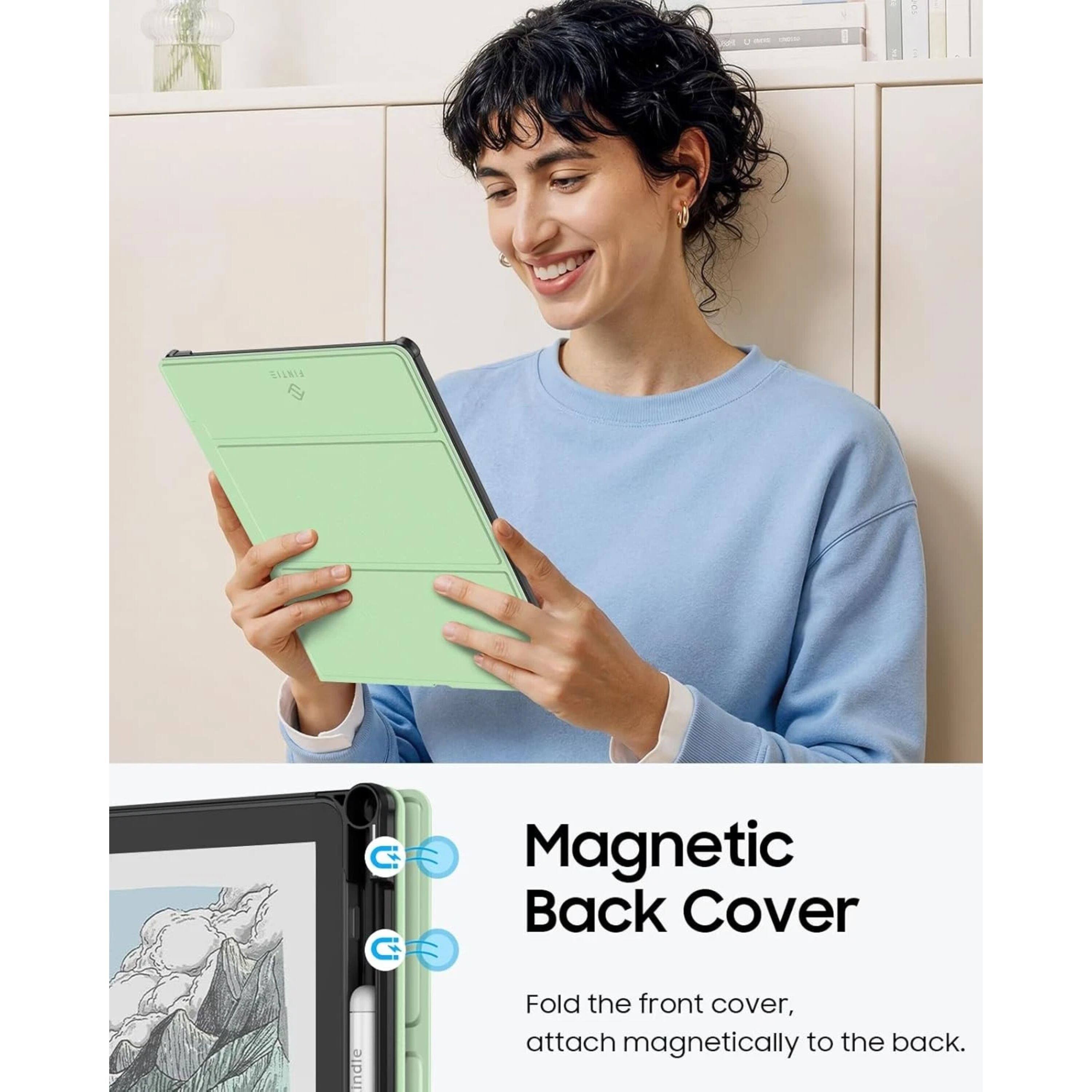 Magnetic Back Cover

Fold the front cover, attach magnetically to the back.