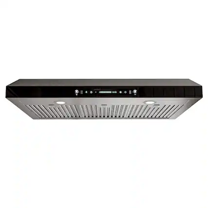 Front. Onefly - 36 inches - Ducted - Under Cabinet Range Hood - Black Tempered Glass.