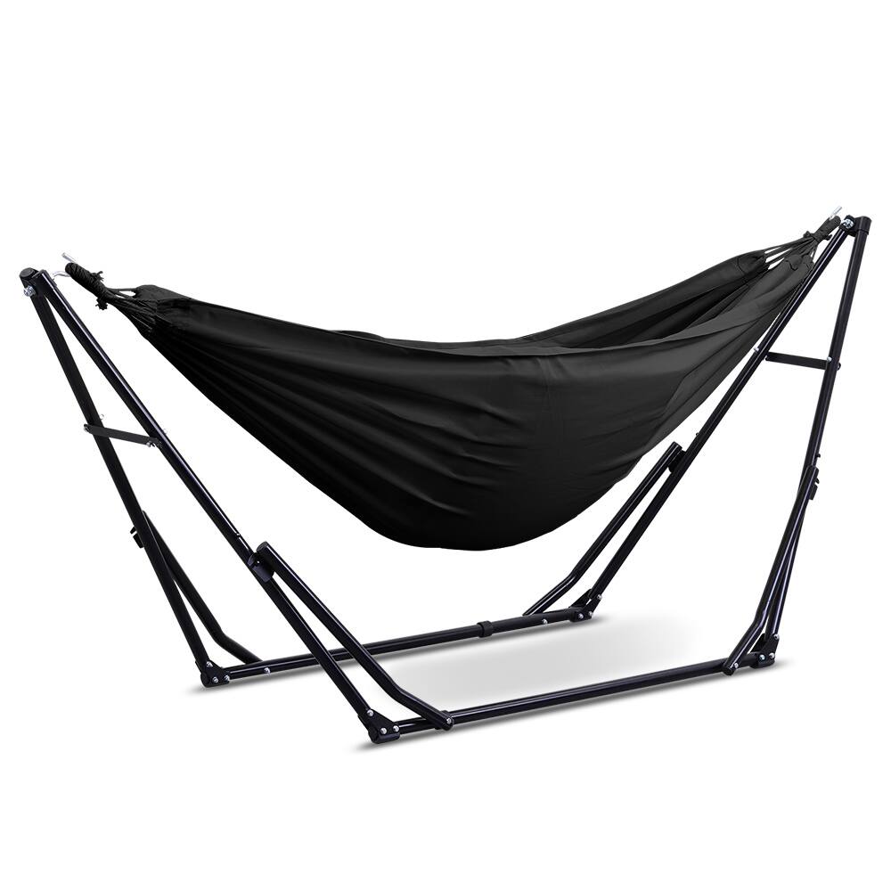 Angle. Ainfox - Foldable Hammock with Stand, 2-in-1 Hammock Swing Chair for Outdoor Patio, Portable Heavy Duty with Carrying Bag - Black.