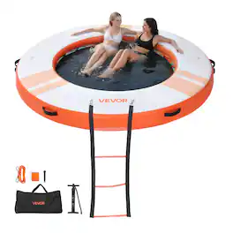VEVOR - Inflatable Floating Dock, 8 FT Inflatable Dock Platform, Non-Slip Water Air Mat with Portable Carrying Bag - White + Orange