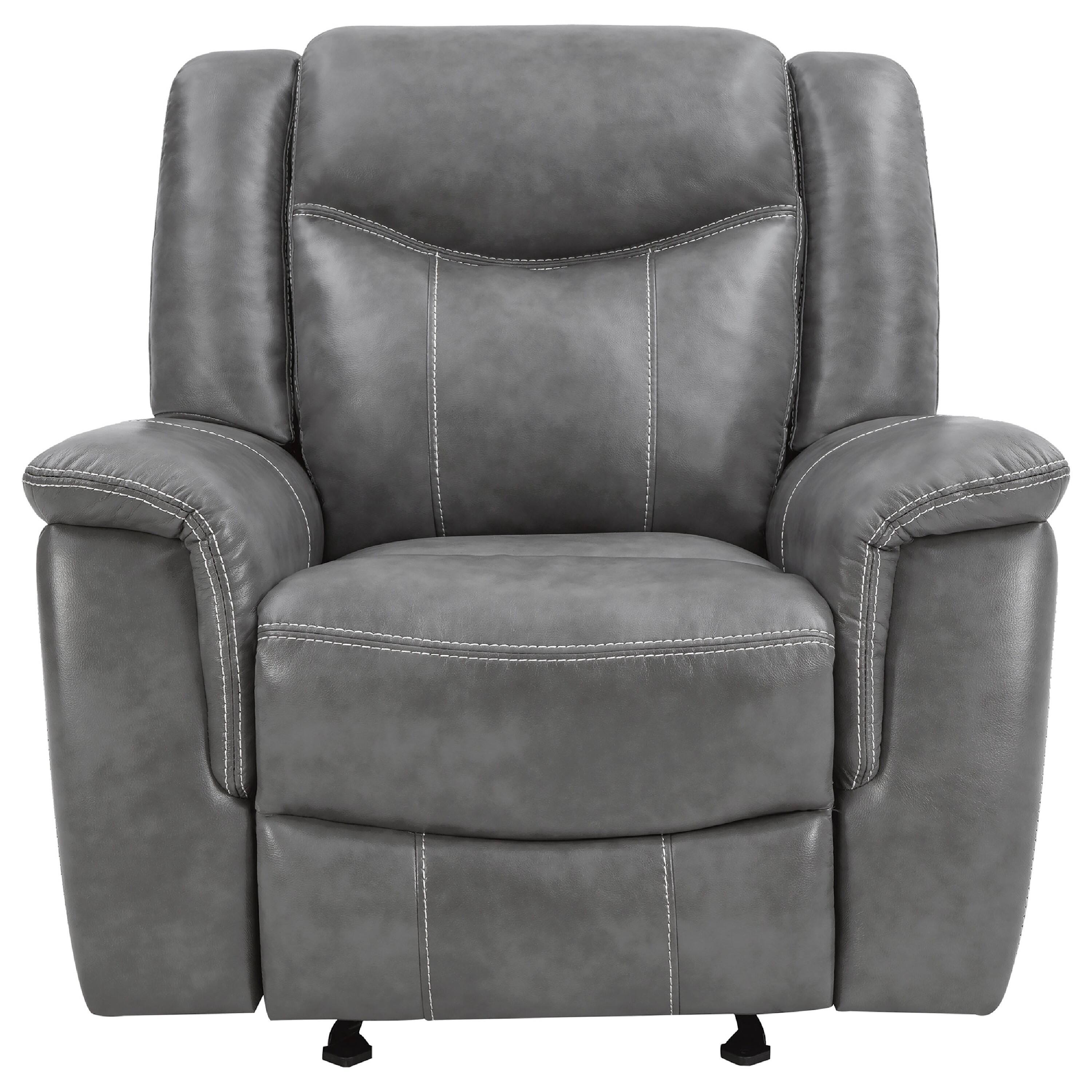 Angle. Manhattan Lane - Leatherette Glider Recliner Chair with Stitched Details - Gray.