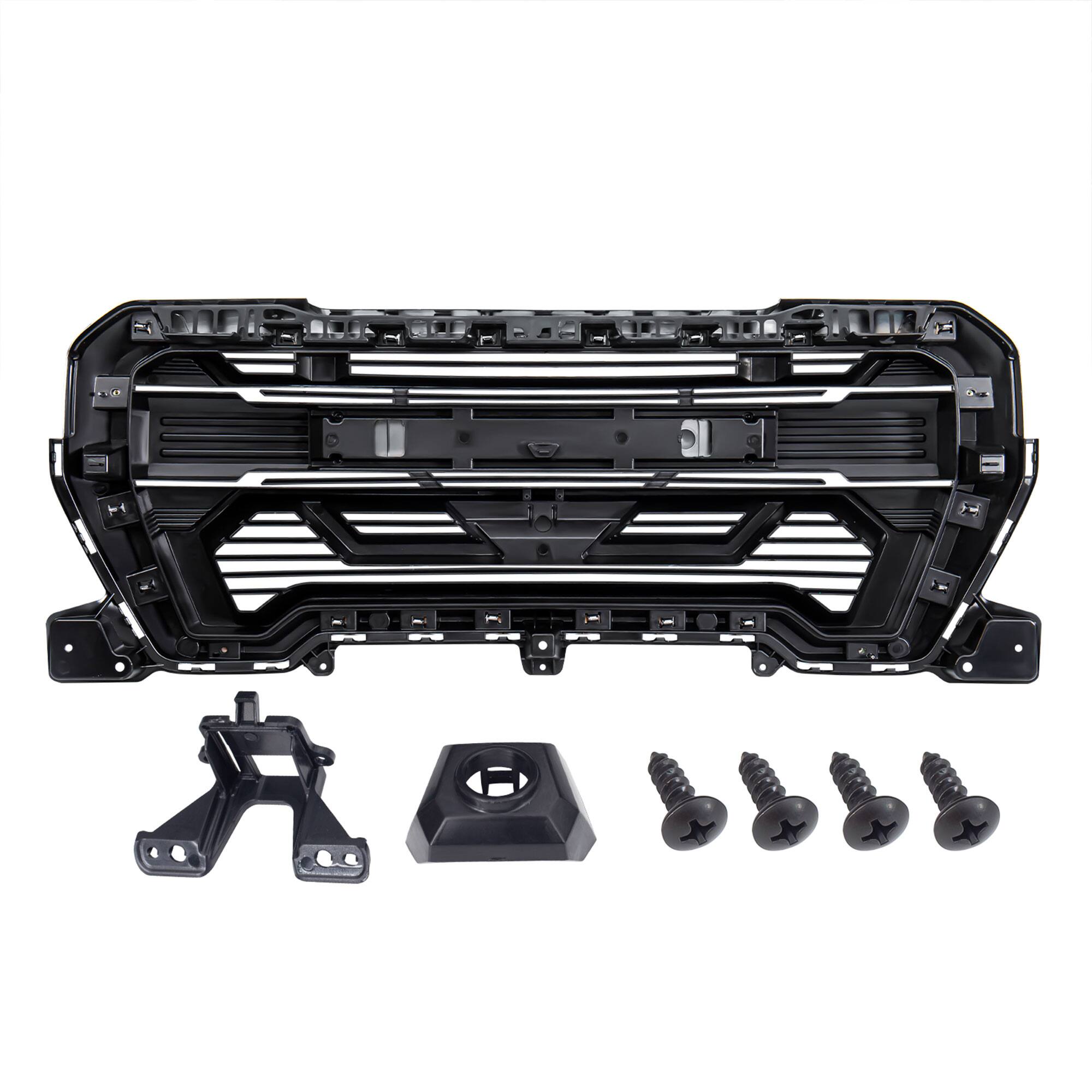 Alt View 7. AMERICAN MODIFIED - AMERICAN MODIFIED Grille w/Emblem Base, 2019-2021 GMC Sierra 1500, Matte Black - Matte Black.