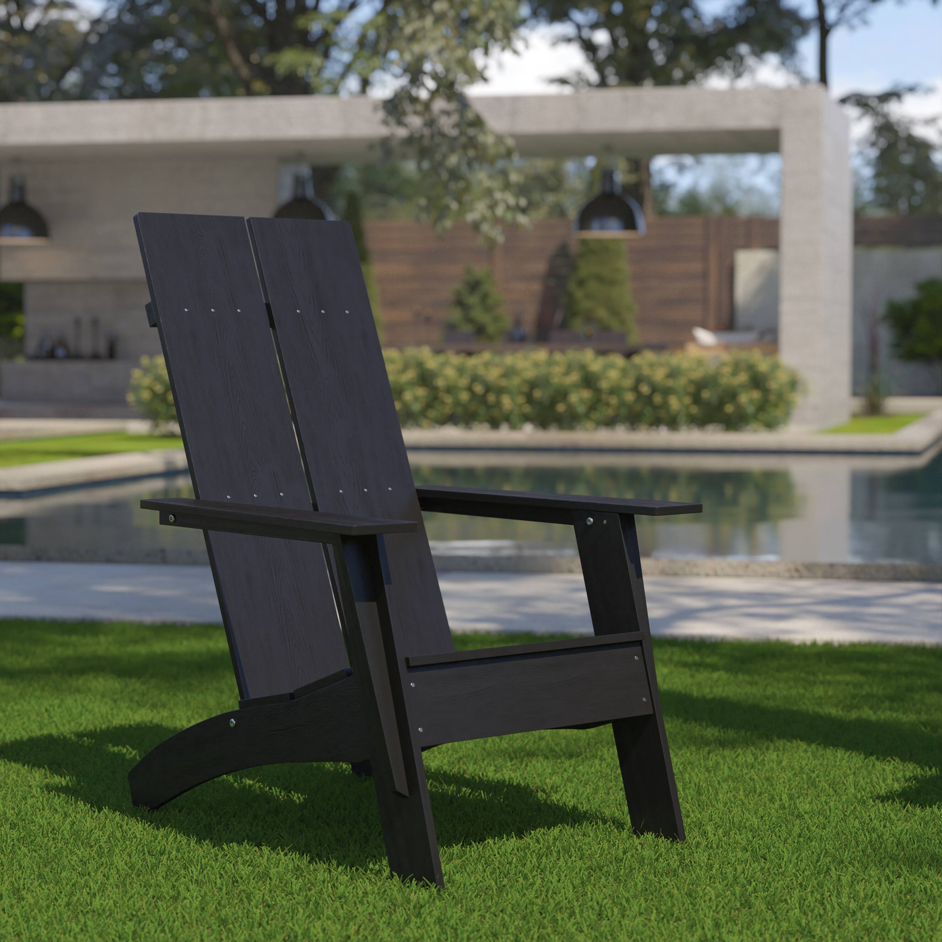 Alt View 1. Emma + Oliver - Modern Dual Slat Back Indoor/Outdoor Adirondack Style Patio Chair - Black.