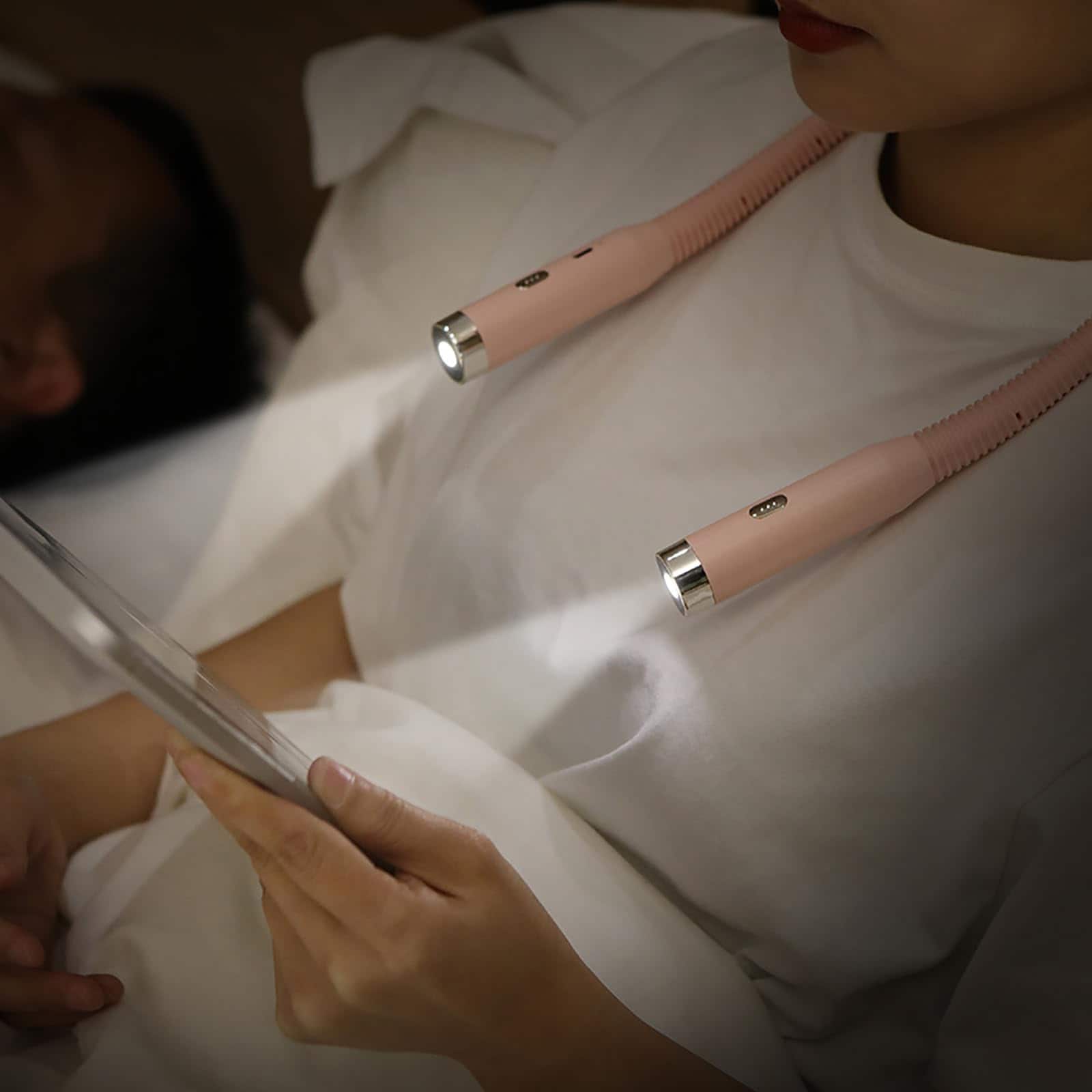MAGICAL RUBS - Led Neck Reading Light 3-color & 3-brightness Adjustable Bendable Usb Rechargeable Book For In Bed Knitting Crochet C - Pink