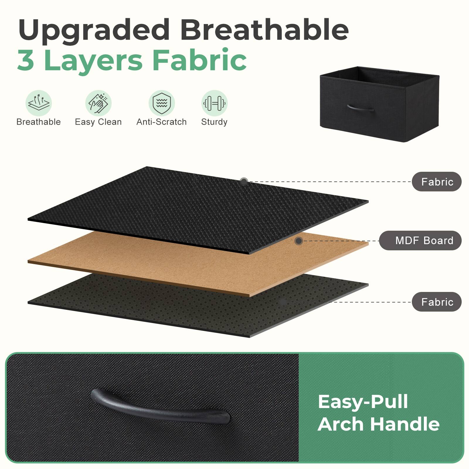 Upgraded Breathable 3 Layers Fabric

Breathable Easy Clean Anti-Scratch Sturdy

Fabric
MDF Board
Fabric

Easy-Pull Arch Handle