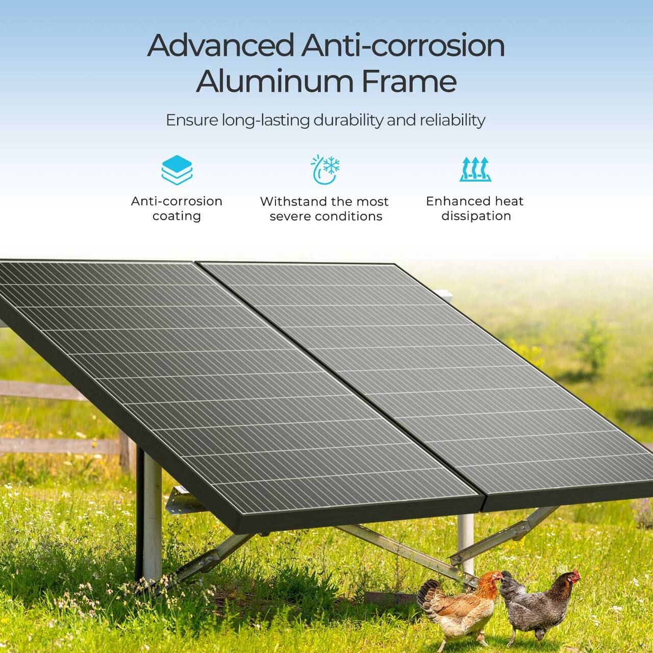 Advanced Anti-corrosion Aluminum Frame: Ensure long-lasting durability and reliability. Anti-corrosion: Withstand the most severe conditions. Enhanced heat dissipation.