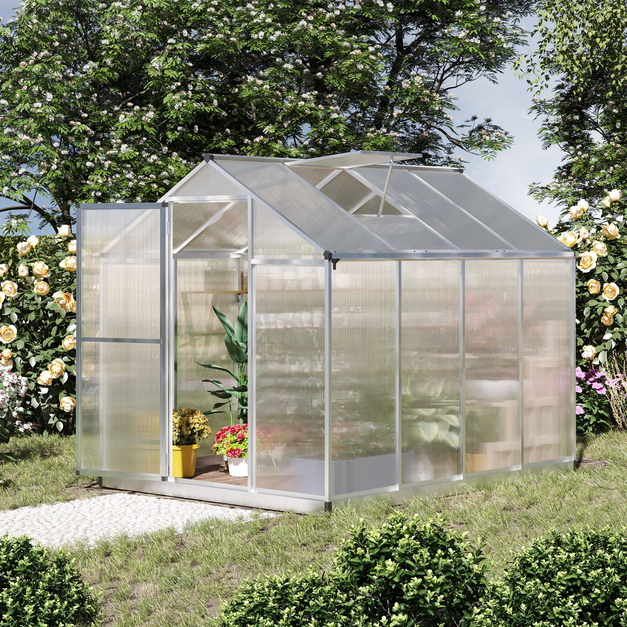 Alt View 1. Outsunny - 8' L x 6' W Walk-In Polycarbonate Greenhouse with Roof Vent for Ventilation & Rain Gutter for.