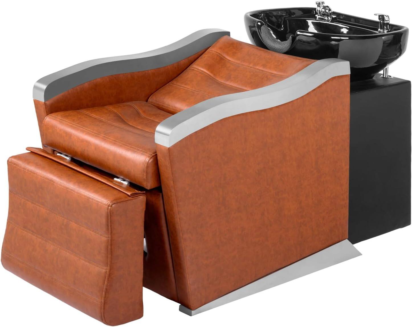 Left. Winado - Salon Backwash Unit Barber Chair with Shampoo Sink, Footrest, Neck Rest, Retractable Sprayer for Barbershop Beauty Spa - Brown.