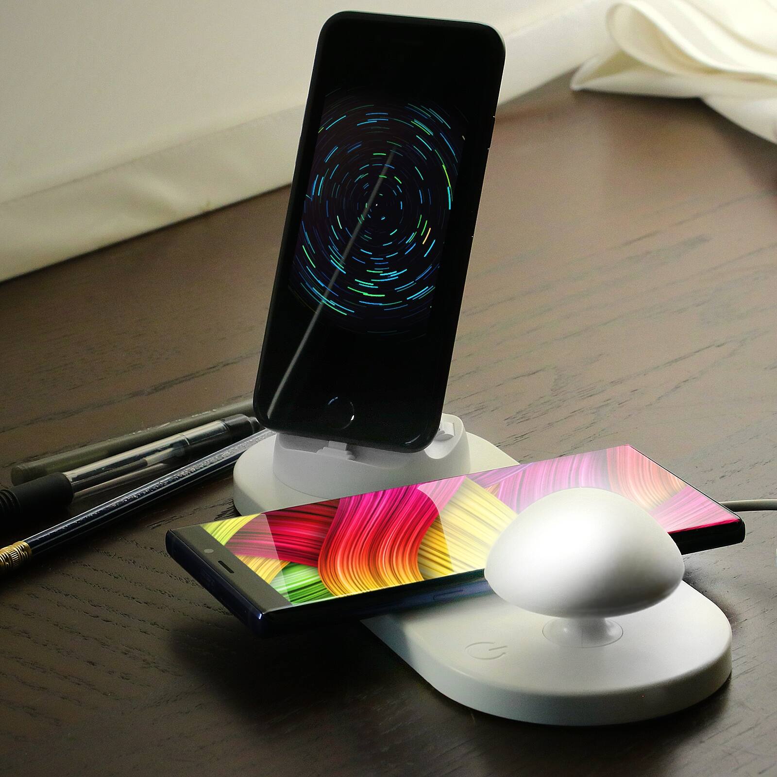 Alt View 3. Trexonic - Trexonic Wireless Charger 3 in 1 Charger Dock with Wireless Charging Station and Soft Light Toadstool Lamp - White.