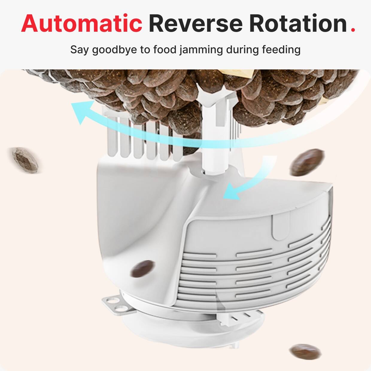 Automatic Reverse Rotation.  
Say goodbye to food jamming during feeding.