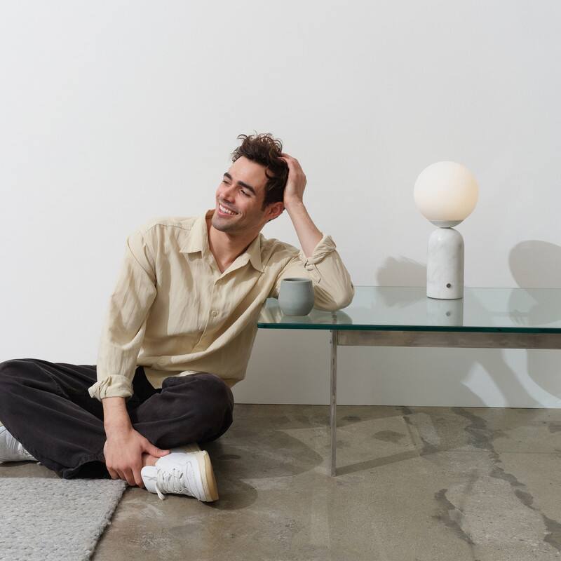 Alt View 1. Brightech - Mila Tall LED Modern Contemporary Round Globe Dimmable Bedside Nightstand Desk Lamp with Frosted White Glass Shade - Glossy White Marble.