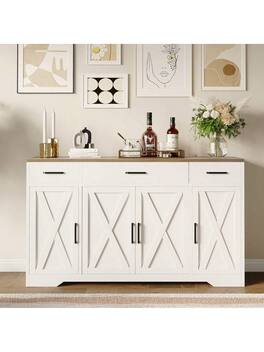 GARVEE - Sideboard Buffet Cabinet With Storage, 55in Coffee Bar Cabinet, Kitchen Buffet Storage Cabinet, Natural Color - White