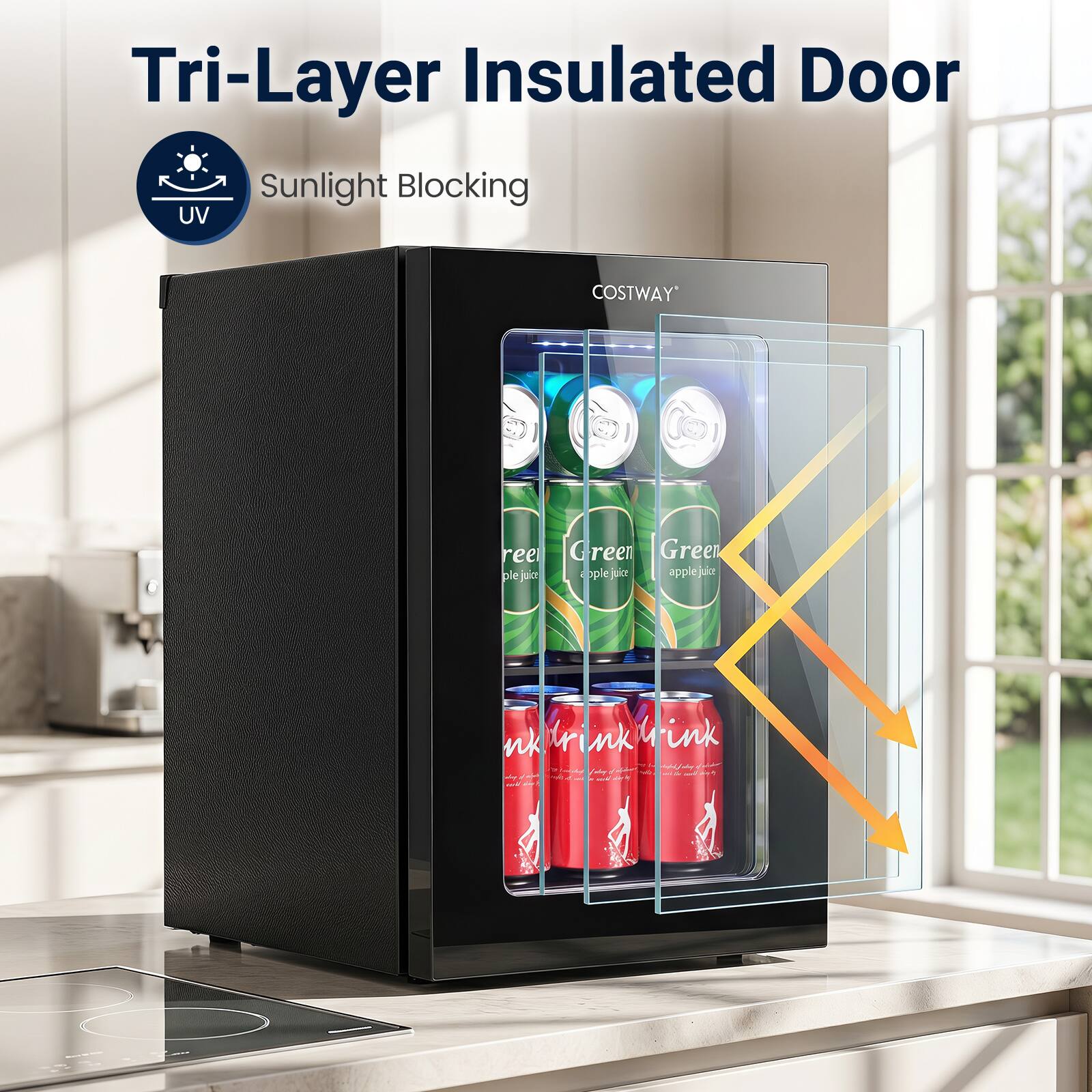 Tri-Layer Insulated Door Sunlight Blocking UV COSTWAY Green Apple Juice Drink