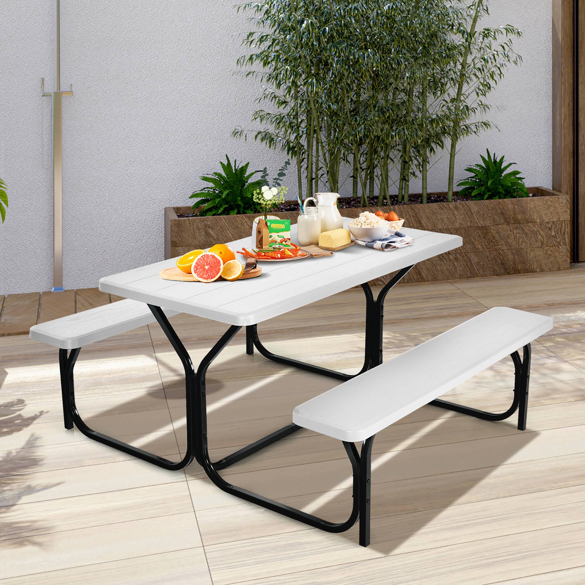 Alt View 3. Gymax - Gymax Picnic Table Camping Picnic Bench Set Backyard Garden Patio Dining Party White - White.