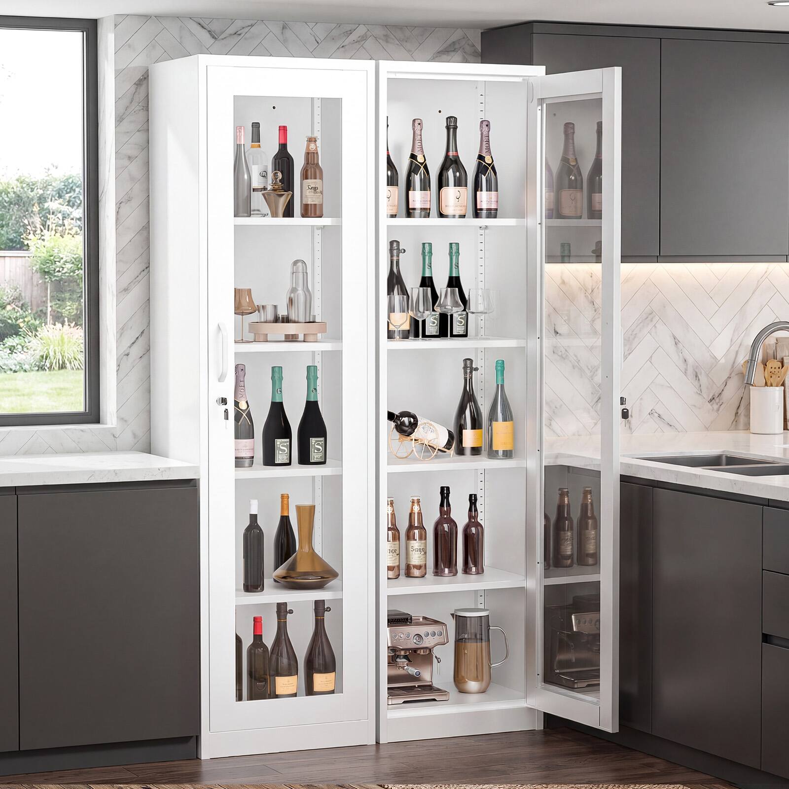 Alt View 2. Winado - 65" Tall Metal Storage Cabinet with Locking Glass Door and 4 Adjustable Shelves for Curio Liquor Display in Retail Store - White.